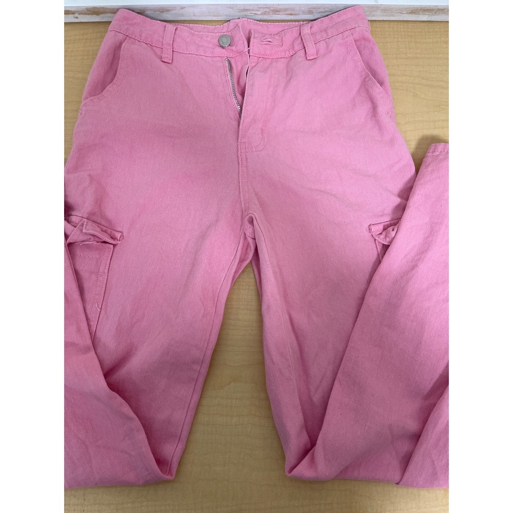 SHEIN Pink Cargo Pants Womens Size 2 Cotton High Waisted Straight Leg Utility